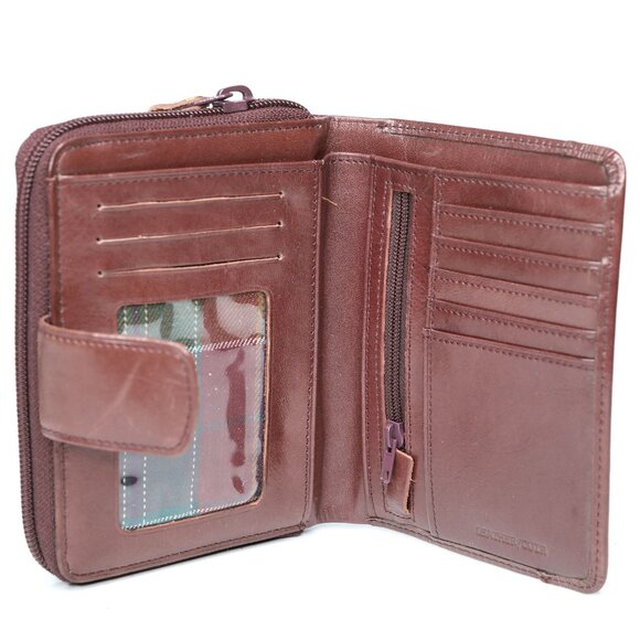 MANCINI Unisex Leather Medium Clutch Wallet Brown Plaid Lining Travel - Picture 2 of 10